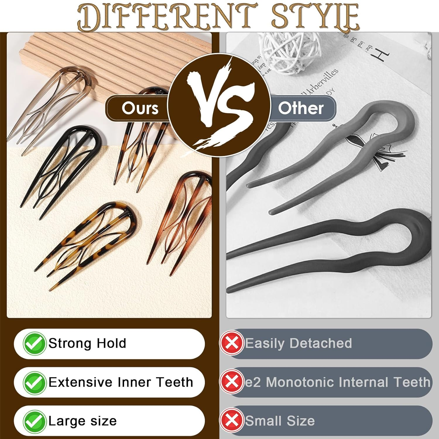 Vintage U-Shaped French Hair Pins - Image 5