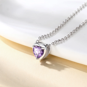 Silver Heart Birthstone Necklace