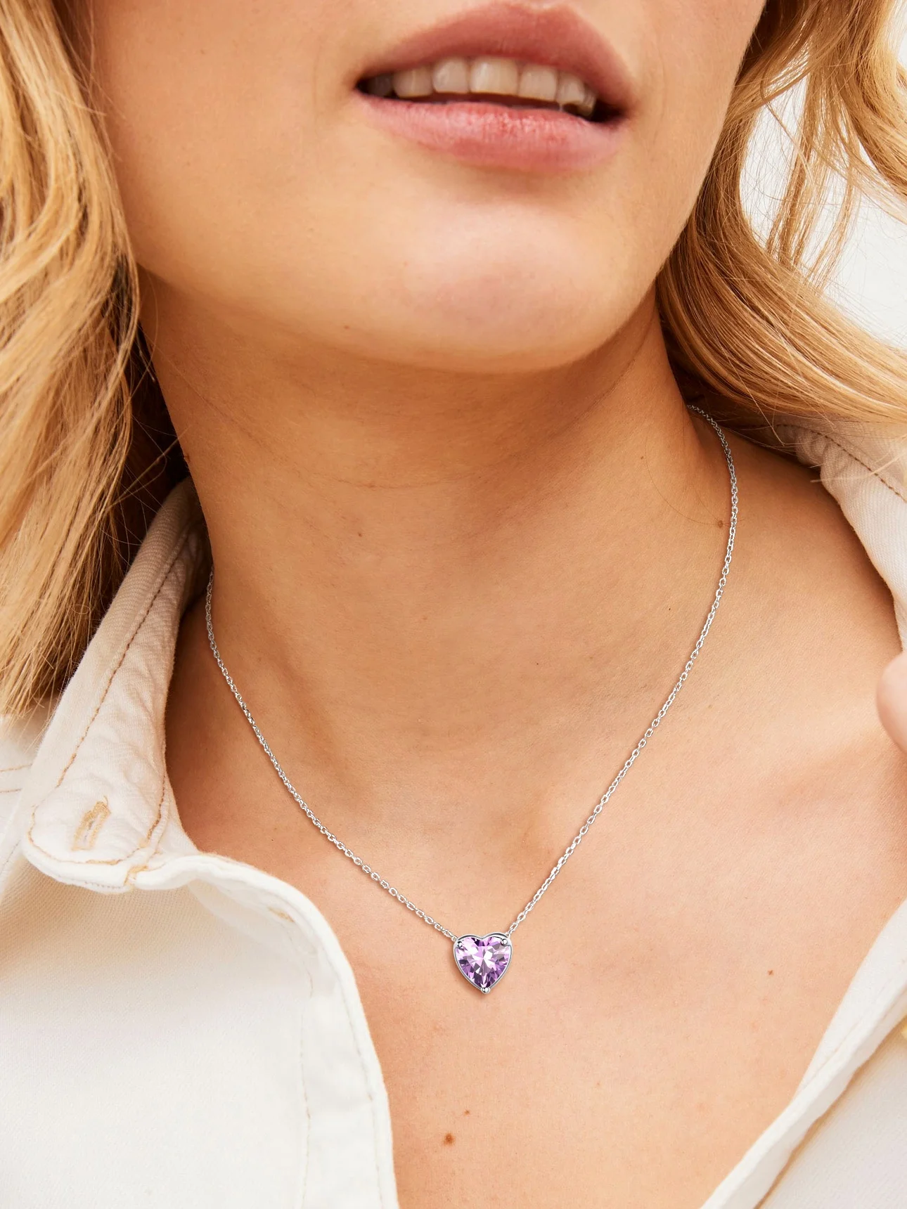 Silver Heart Birthstone Necklace - Image 2