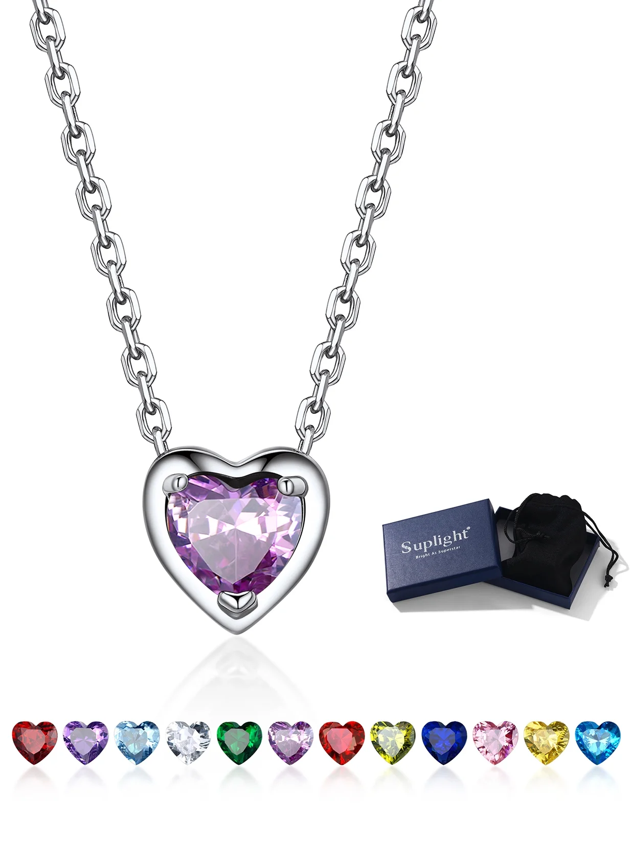 Silver Heart Birthstone Necklace - Image 3