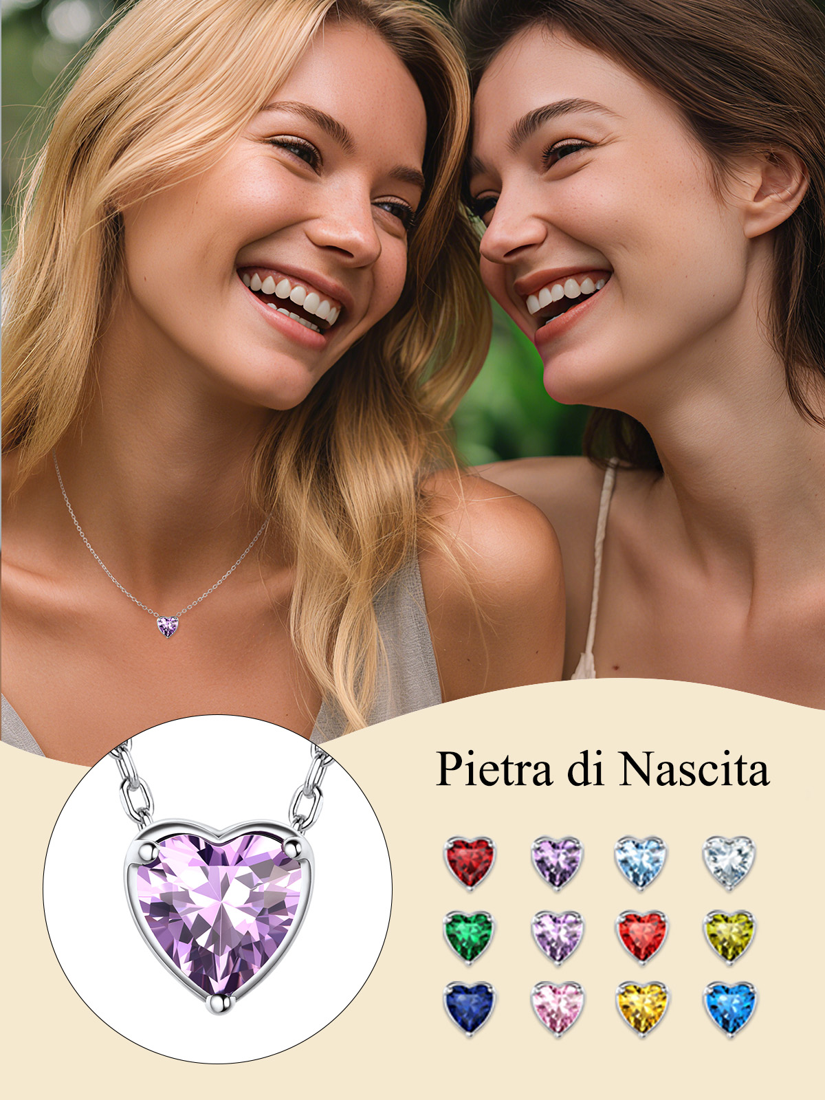 Silver Heart Birthstone Necklace - Image 4